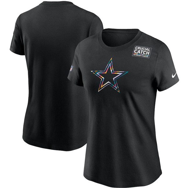 Women's Dallas Cowboys Black NFL 2020 Sideline Crucial Catch Performance T-Shirt(Run Small)